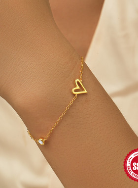 s925纯银爱心间隔镶钻女士手链