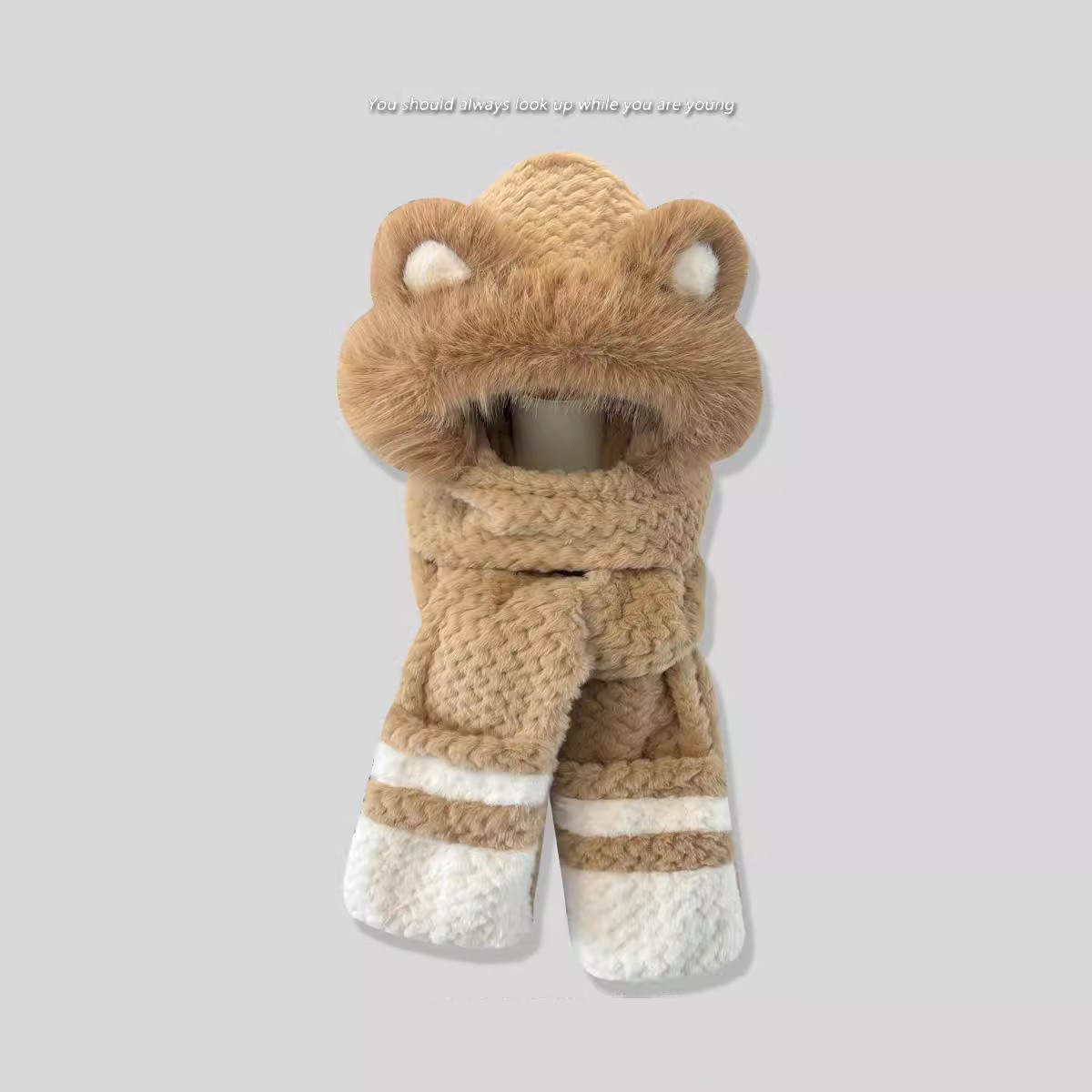 抖音同款兔子帽子会动的兔耳朵冬季男女儿童防风保暖围巾手套一体