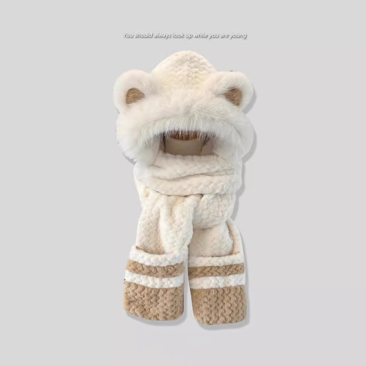 抖音同款兔子帽子会动的兔耳朵冬季男女儿童防风保暖围巾手套一体