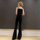 Velvet flared ແອວສູງ pants ສູງສີດໍາ