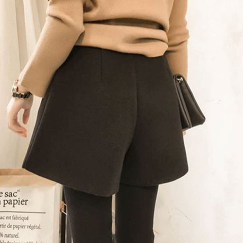 羊绒短裤女毛呢秋冬时尚高腰外穿打底裤a字阔腿宽松黑色大码靴裤,淘宝优惠券,粉丝福利购,淘宝优惠卷