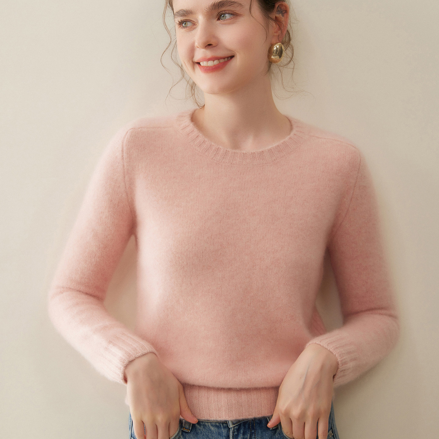 30%~含量山羊绒衫女马鞍肩圆领加厚宽松针织打底衫毛衣纯色上衣,淘宝优惠券,粉丝福利购,淘宝优惠卷