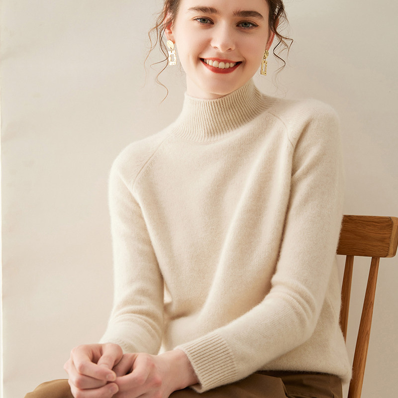 30%~山羊绒半高领羊绒衫女加厚长袖上衣女内搭插肩纯色针织毛衣,淘宝优惠券,粉丝福利购,淘宝优惠卷