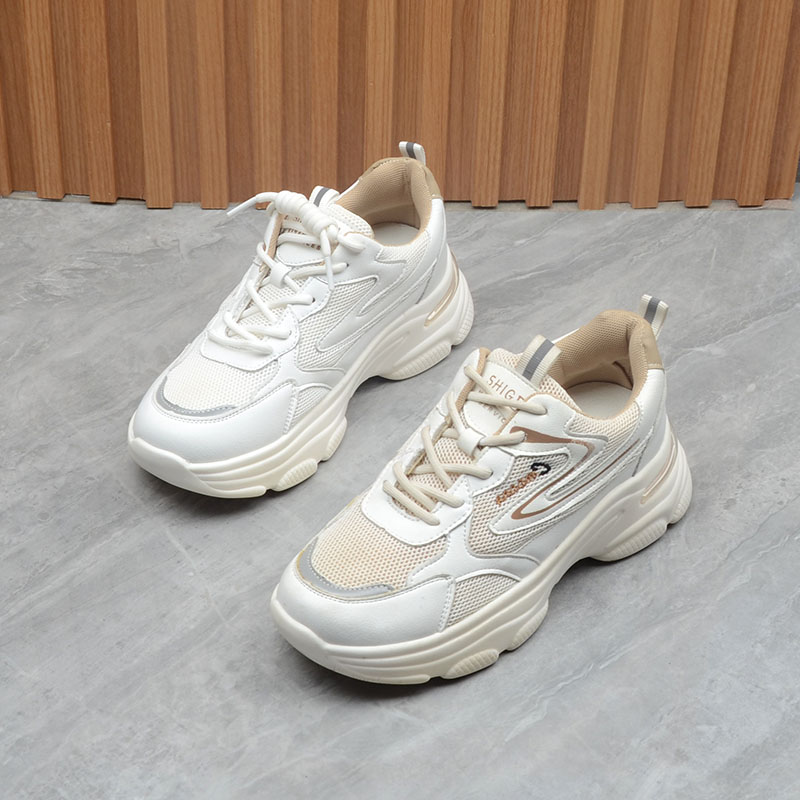 小赵家 厚底老爹鞋透气小白鞋百搭增高松糕底小个子休闲运动女鞋 - 图0