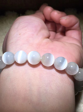 天然水晶手链男女白托帕石猫眼石