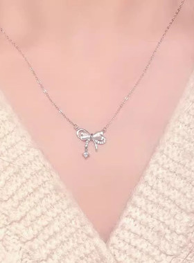 2026网红蝴蝶结项链女轻奢小众镀银锁骨链饰品送女友闺蜜生日礼物