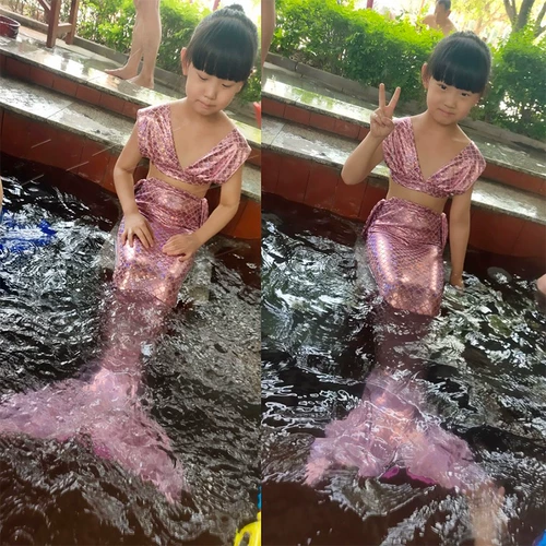 Раздельный купальник для плавания, детский комплект, крой «рыбий хвост», 3 предмета