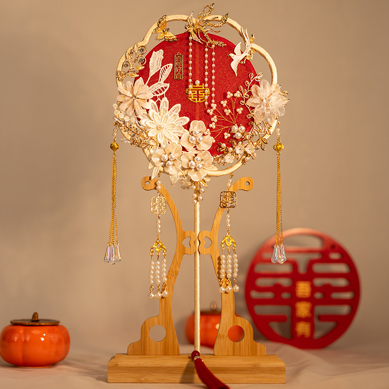 中式团扇秀禾服新娘结婚礼出嫁手工喜扇古风成品扇diy材料包扇子,淘宝优惠券,粉丝福利购,淘宝优惠卷