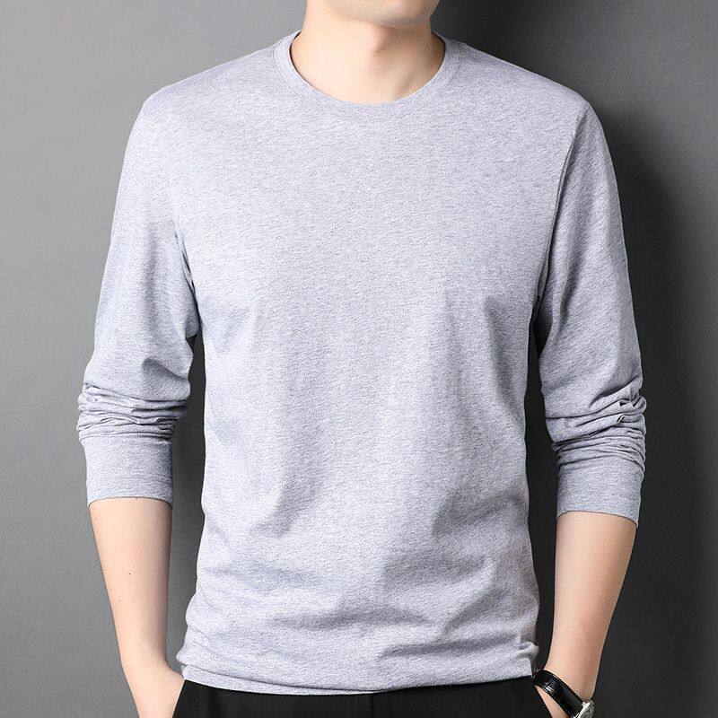 长袖T恤男时尚圆领休闲薄款上衣春秋季纯色男装基础内搭体恤