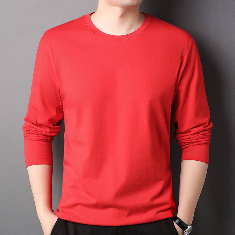 长袖T恤男时尚圆领休闲薄款上衣春秋季纯色男装基础内搭体恤