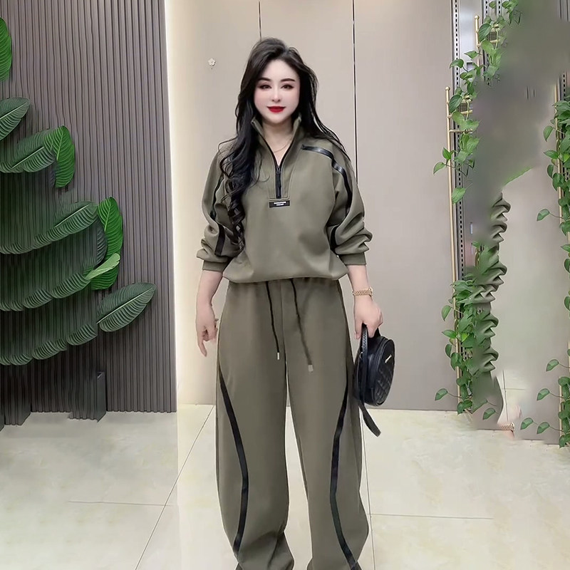 胖妹妹2026春季新款大码女装轻奢潮流高领拉链卫衣裤子休闲两件套,淘宝优惠券,粉丝福利购,淘宝优惠卷