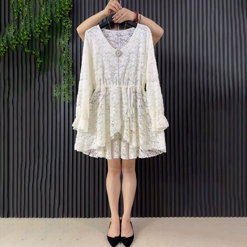 2025冬季新款大码女装胖MM简约时尚V领气质镂空款抽绳显瘦蕾丝衫,淘宝优惠券,粉丝福利购,淘宝优惠卷