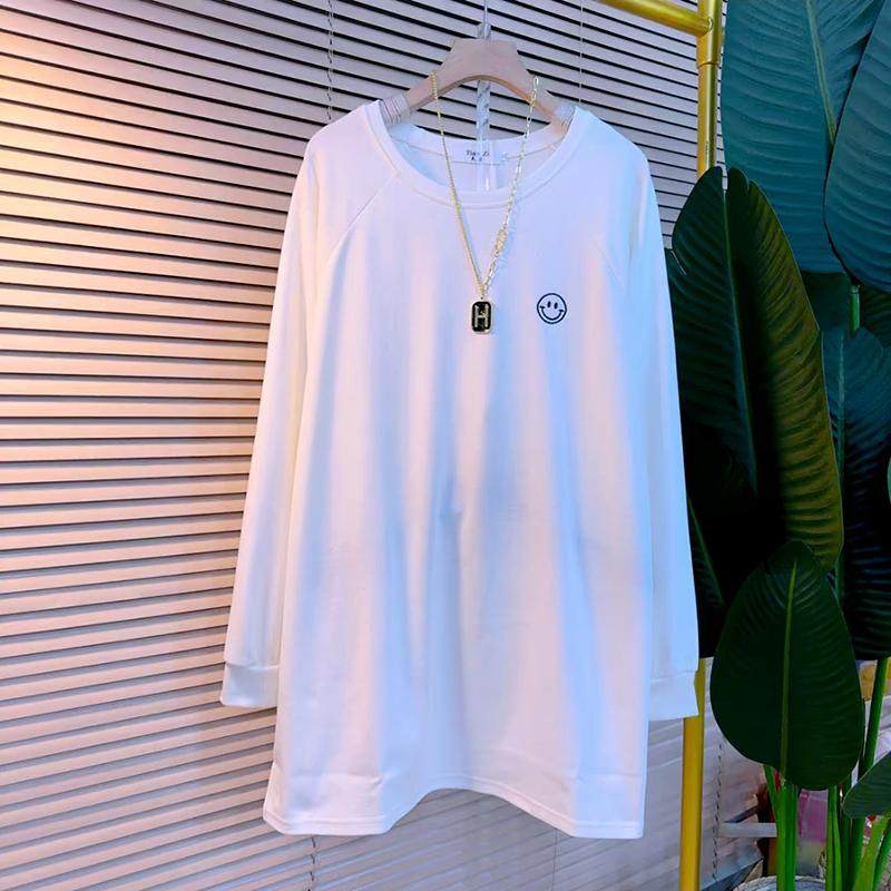 2025春季新款大码女装宽松显瘦笑脸刺绣长袖T恤休闲上衣内搭卫衣,淘宝优惠券,粉丝福利购,淘宝优惠卷