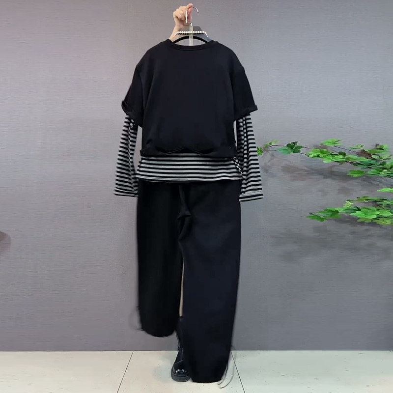 胖mm显瘦卡通小马卫衣简约大码女装拼接条纹小衫春季新款裤子套装,淘宝优惠券,粉丝福利购,淘宝优惠卷