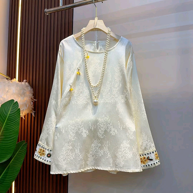 2025冬季新款大码女装胖MM时尚洋气百搭国风大气设计感提花女人衫,淘宝优惠券,粉丝福利购,淘宝优惠卷