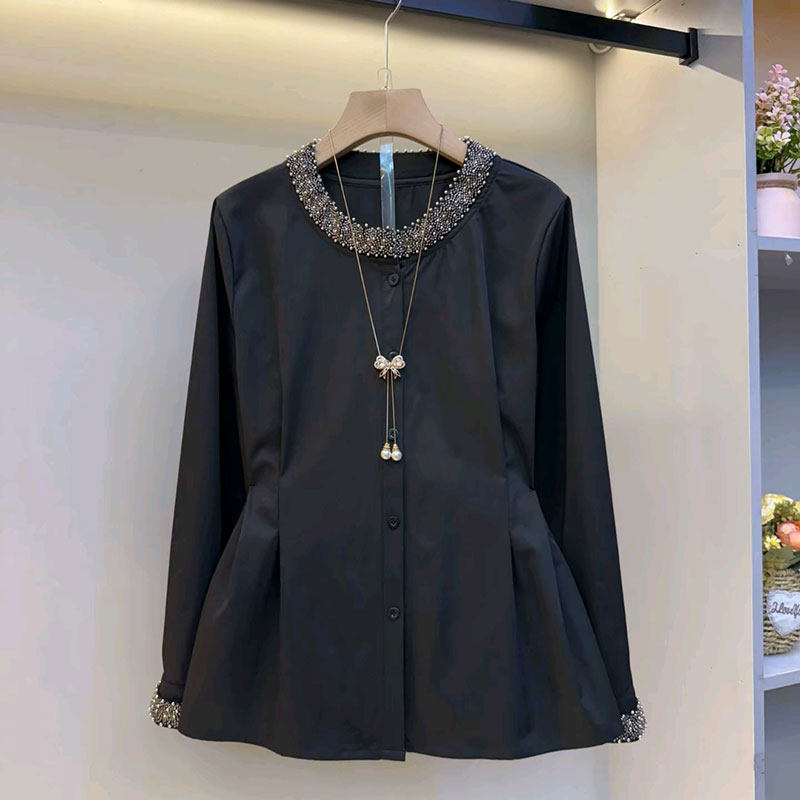 欧货重工简约风钉珠收腰衬衫上衣胖妹妹秋季新款大码女装百搭显瘦,淘宝优惠券,粉丝福利购,淘宝优惠卷
