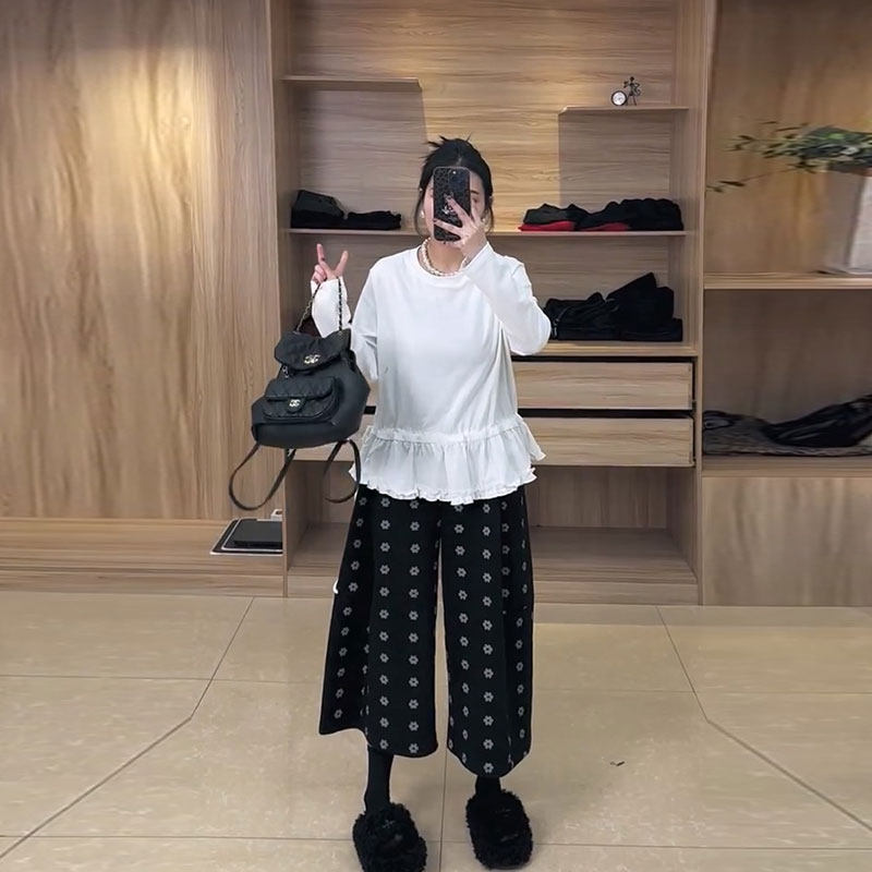 2026春季新款韩系洋气收腰花边上衣大码女装胖mm小花毛呢阔腿裤女,淘宝优惠券,粉丝福利购,淘宝优惠卷