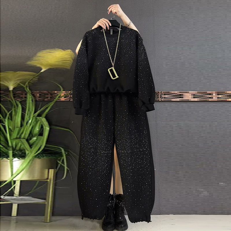 胖mm显瘦大码女装烫钻上衣裤子两件套2026春季新款卫衣卫裤套装潮,淘宝优惠券,粉丝福利购,淘宝优惠卷