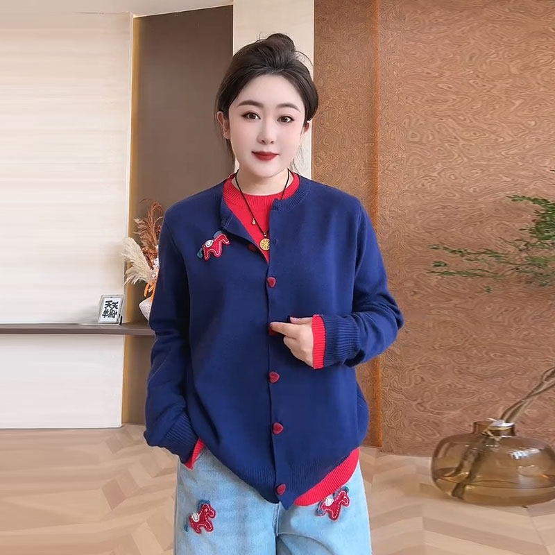 2026春季新款韩版时尚假两件小马毛衣大码女装新年小马休闲牛仔裤,淘宝优惠券,粉丝福利购,淘宝优惠卷