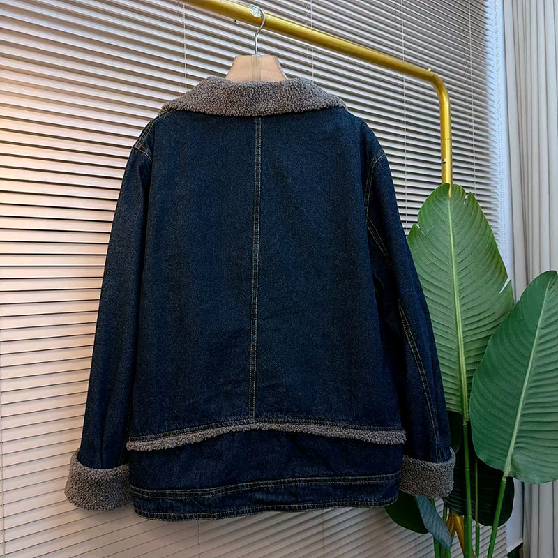 欧货时尚大码女装翻领设计感加绒牛仔外套胖MM显瘦冬季百搭棉上衣,淘宝优惠券,粉丝福利购,淘宝优惠卷