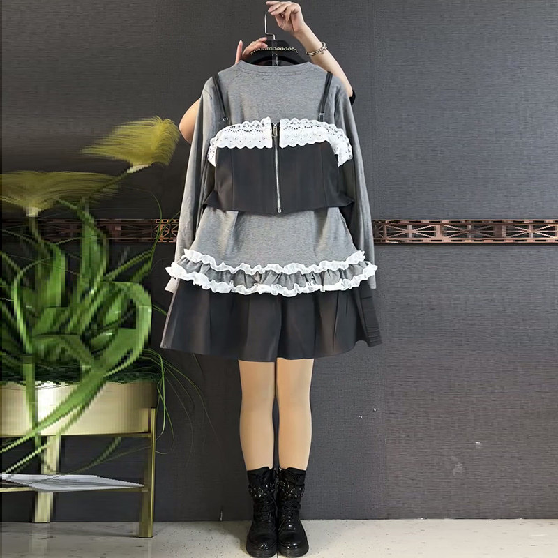 2026春季新款蕾丝拼接吊带马甲显瘦花边打底衫半身裙大码女装套装,淘宝优惠券,粉丝福利购,淘宝优惠卷