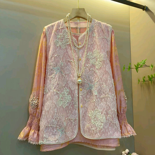 胖mm大码女装春季2026新款新中式重工刺绣钉珠气质盘扣马甲打底衫 - 图2