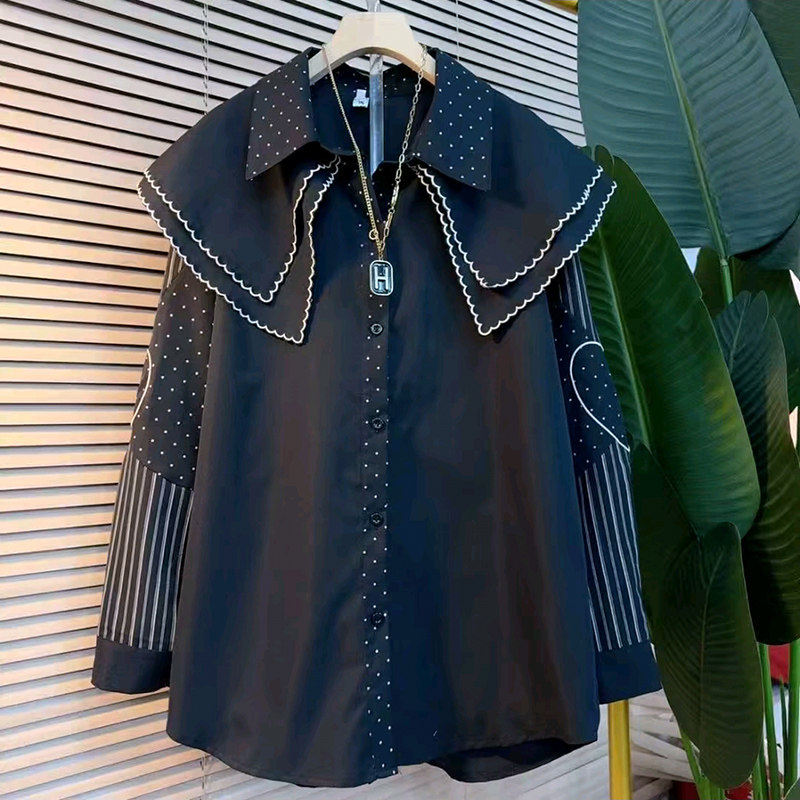 大码女装娃娃领波点衬衫胖mm显瘦减龄内搭2026春季新款条纹女人衫,淘宝优惠券,粉丝福利购,淘宝优惠卷