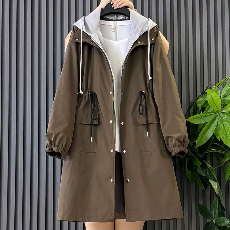 大码女装韩版时尚中长款风衣连帽外套2025秋季新款胖mm宽松上衣潮,淘宝优惠券,粉丝福利购,淘宝优惠卷