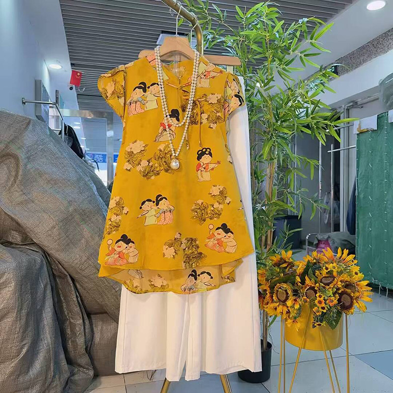 2025夏季新款新中式国风盘扣复古印花上衣大码女装胖mm百搭阔腿裤,淘宝优惠券,粉丝福利购,淘宝优惠卷