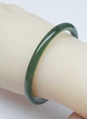 天然玉石和田玉俄罗斯碧玉女款正圈细条美人条苹果绿冰底手镯手环