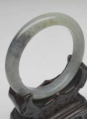 天然新疆和田玉籽料青花玉手镯玉镯子水墨丹青文艺女神鉴定证书