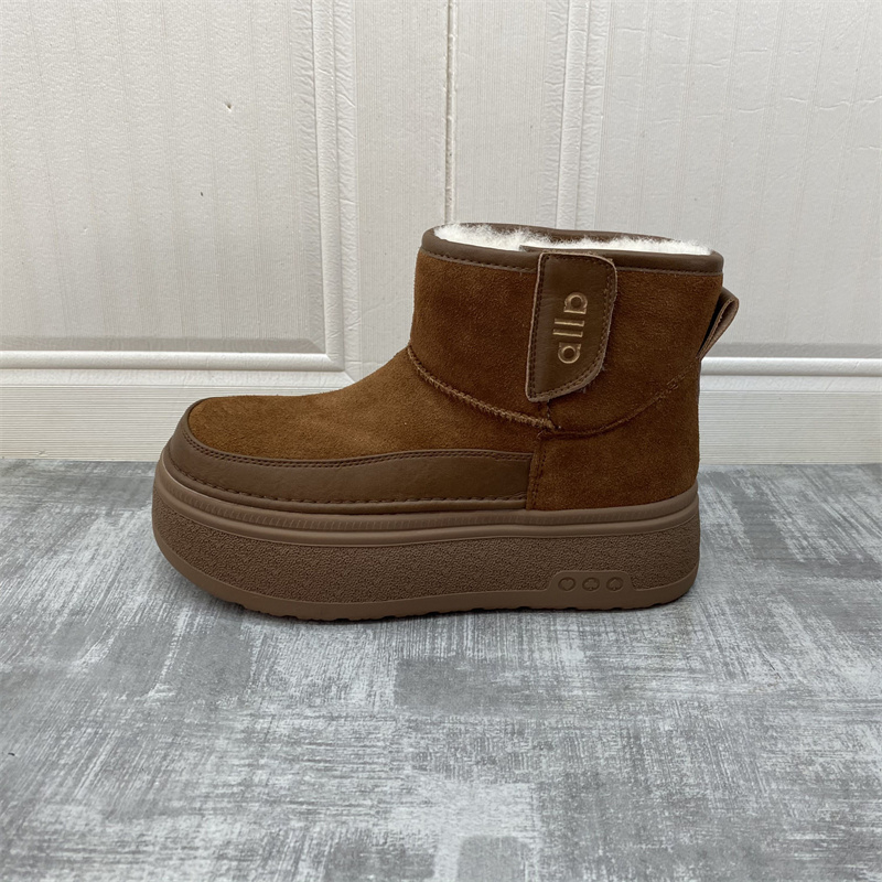 厚底增高舒适雪地靴断码处理真皮女靴2025冬季新款厚绒保暖棉短靴 - 图1