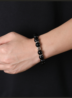 情侣黑曜石简约梵文本命佛藏银