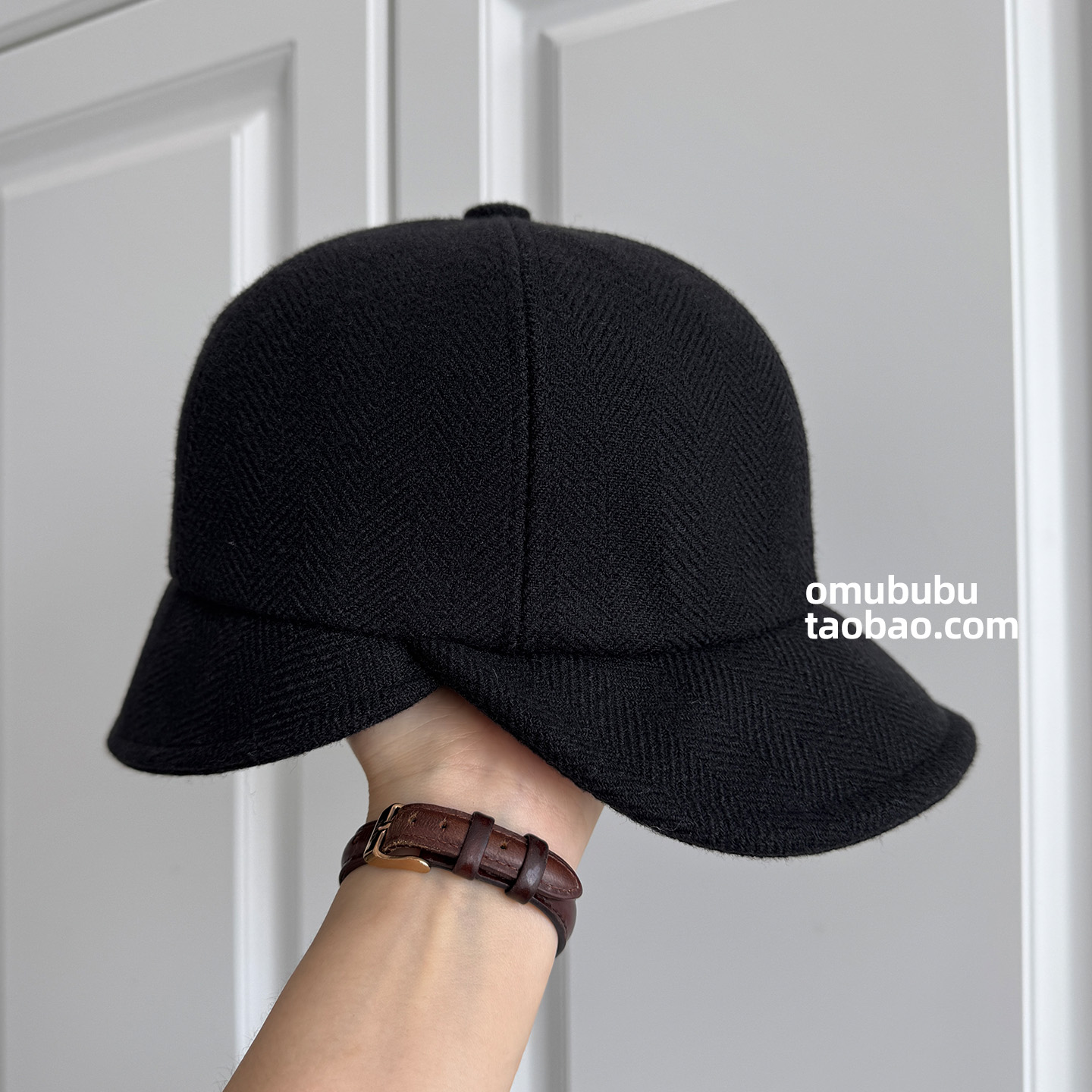 omububu设计师款英伦小众粗花呢护耳棒球帽女冬季保暖百搭鸭舌帽 - 图0