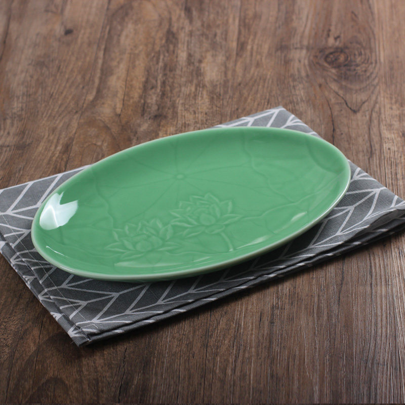 龙泉青瓷创意陶瓷餐具鱼盘沙拉碗家用水果盘大盘西餐盘焗饭盘椭圆,淘宝优惠券,粉丝福利购,淘宝优惠卷