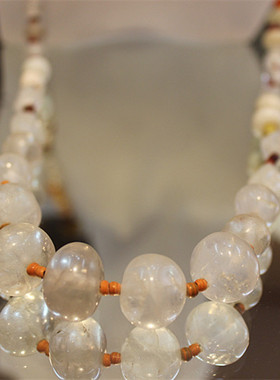 西洋古董二手进口老珠子古珠瓜楞珠玛瑙琉璃水晶多宝串女项链