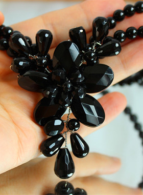 西洋古董珠宝首饰欧洲回流二手进口银黑玛瑙玉髓女项链珠链