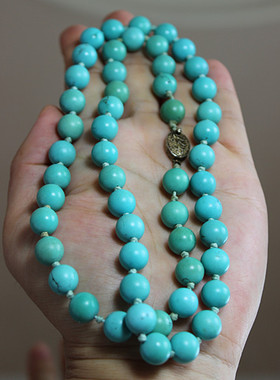 西洋古董首饰珠宝欧洲回流二手原矿高瓷高蓝瓷松石绿松石项链