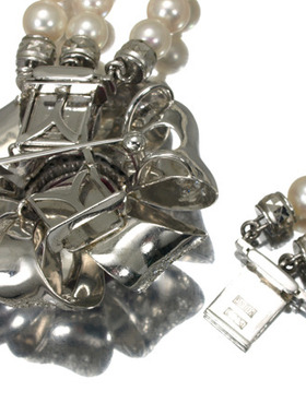 西洋古董珠宝6.91克拉碧玺镶钻石18K阿古屋akoya珍珠项链吊坠胸针