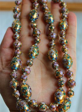 西洋古董进口珠宝首饰欧洲回流进口老景泰蓝珐琅浮雕鎏金项链