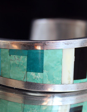 西洋古董珠宝首饰欧洲进口印第安Navajo纳瓦霍松石银手镯手排