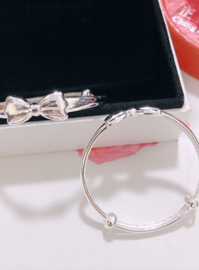 香港正生纯银甜美公主蝴蝶结宝宝手镯足银999女满月周岁生日礼物