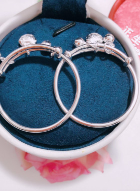 正品香港正生银饰宝宝长命富贵铃铛手镯足银999送婴儿满月周岁礼