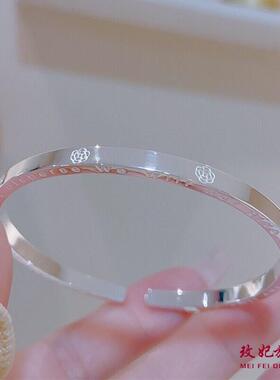 香港正生正品足银9999方形玫瑰花开口纯银手镯手环礼物情人节送女