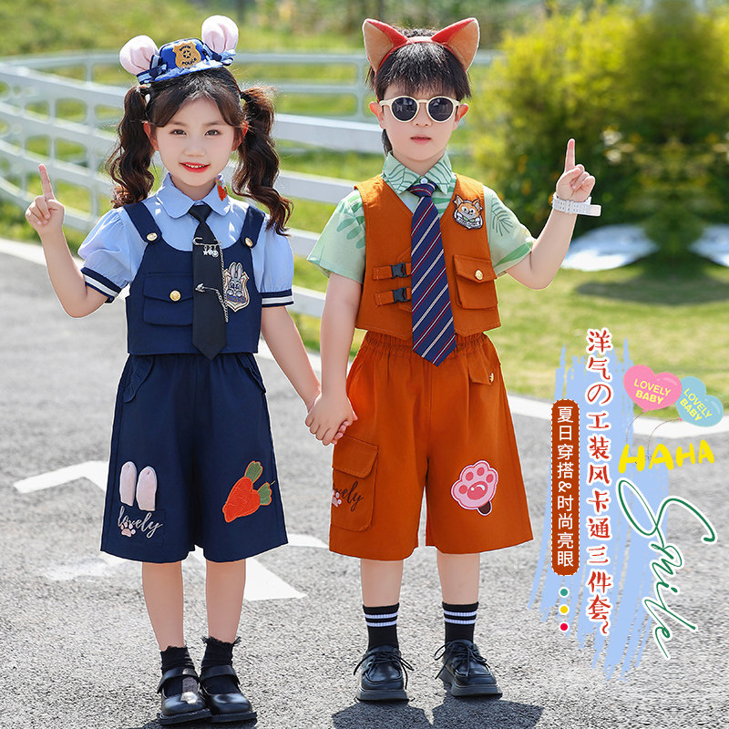 Girls Judy Rabbit Officer Three Piece Suit Summer Nick Disney Spring Autumn Men's Garden Birthday Dress Performance