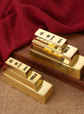 【JZ128】纯黄铜仿真999实心亮面金条供奉招米道具金元宝镇纸开业