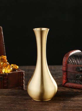 【KI125】黄铜花瓶创意摆件办公室桌面客厅高档插花干花装饰仿古