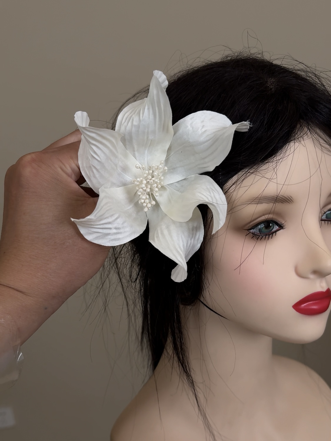 美高原创米色百搭手工花新娘头饰品样片旅拍婚纱摄影化妆造型跟妆 - 图3