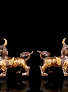 铜四大神兽之一貔貅金钱招财黄铜摆件室内办公室桌面装饰摆放铜器