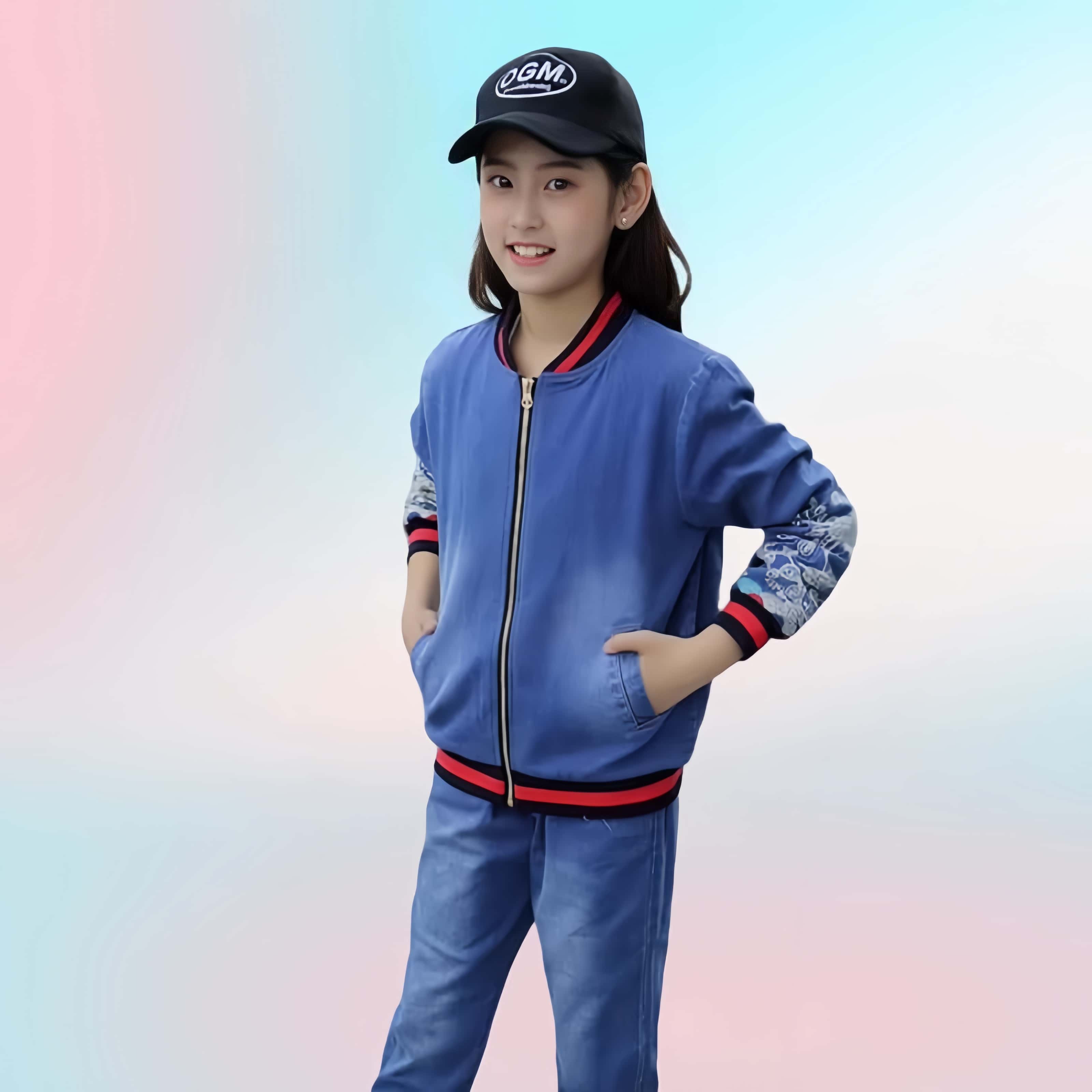 女童时尚牛仔套装新款中大童纯棉立体刺绣拉链休闲春秋韩版两件套,淘宝优惠券,粉丝福利购,淘宝优惠卷